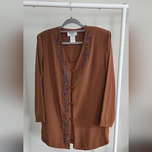 S.G. Sport Collection - Brown Embroidered Top - Size S